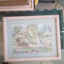 Framed Floral/Garden Landscape Print in Gold and Blue Wood Frame, listing 4