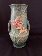 Roseville Pottery Zephyr Lily Two-Handled Vase, Tan/Sienna Colorway — listing 5