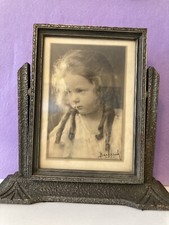 Antique Swivel Tabletop Photo Frame with Carved Crest and Pedestal Stand — listing 6