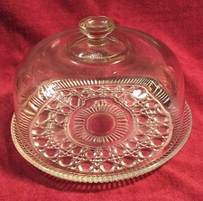 Pressed Glass Pedestal Cake Stand with Clear Glass Dome Cover, Wexford-Style Diamond Pattern — listing 6