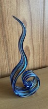 Hand-Blown Blue and White Swirl Art Glass Tumbler / Votive Holder