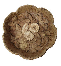Vintage Syroco Wood Molded Leaf Motif Round Bowl with Reticulated Rim — listing 4