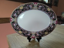 Decorative Oval Serving Platter, Paisley Pattern with Gold Rim, Teal and Copper Tones, listing 4