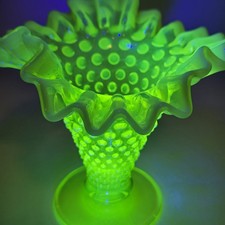 Vaseline Uranium Glass Hobnail Opalescent Wine Goblet, 5 inches — listing 5
