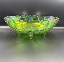 Green Carnival Glass Two-Handled Bonbon Dish with Stippled Rays Pattern — listing 4