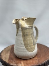 Vintage Art Pottery Two-Handled Vase with Embossed Pinecone/Foliage Design, Brown-to-Green Glaze — listing 2