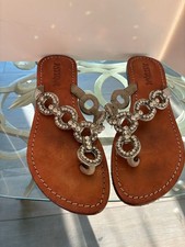 Mystique Sandals Light Blue Denim Slides with Multicolor Crystal Buckle Embellishment, Size 11 — listing 3