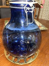 Vintage Cobalt Blue Glass Canister Jar with Embossed COOKIES/FLOUR/SUGAR and Ground-Glass Lid — listing 5