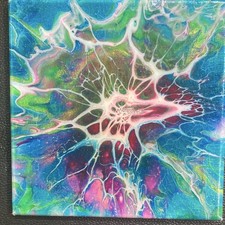 Original Abstract Acrylic Pour Painting with Resin Coat, Black Framed, Red/Gold/Black/White Geode Cell Motif — listing 4