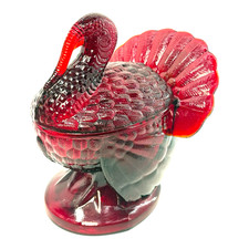 L.E. Smith Amberina Glass Turkey Covered Candy Dish — listing 4