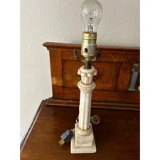Vintage Corinthian Column Table Lamp with Fringed Silk Bell Shade — listing 4