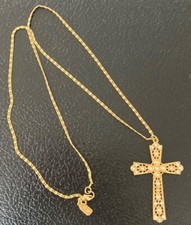 1928 Jewelry Co. Filigree Cross Pendant Necklace with Green & Amber Beaded Chain — listing 6
