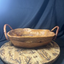 Vintage Hand-Carved Brazilian Wood Decorative Bowl with Openwork Scroll Rim and Floral Center — listing 4
