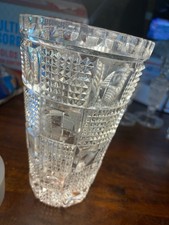 Pressed Glass Vase with Frosted Rose Motif and Sawtooth Rim