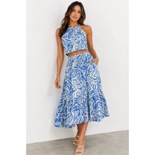 Abstract Swirl Print Two-Piece Set - Wide-Leg Palazzo Pants & Camp-Collar Shirt (Tan & Black) — listing 6