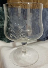 Vintage Etched Glass Footed Shrimp Cocktail / Dessert Coupe with Floral Wheel-Cut Design