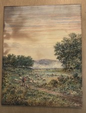 Antique Watercolor Landscape Painting with Palm Trees, Framed — listing 6