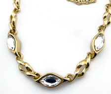 Vintage 1980s Gold-Tone Chain Collar Necklace with Black Enamel Shield Pendant — listing 3