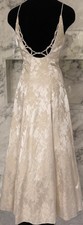 White/Ivory Metallic Brocade Sleeveless A-Line Formal Gown with Swirl Pattern — listing 3