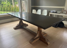 Vintage Solid Pine Trestle Dining Table with Matching Bench (Colonial/Early American Style)
