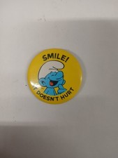 Vintage Smurf "Happy Smurfday" Pinback Button with Birthday Cake — listing 5