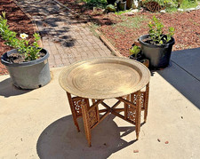 Vintage Brass Tray-Top Butler's Table with Queen Anne Cabriole Legs — listing 4