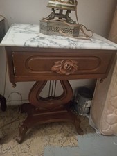 Pair of Vintage 1940s Mahogany Marble-Top Side Tables with Single Drawer, Hepplewhite/Regency Style — listing 2