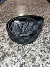 Louis Vuitton LV Initiales Belt in Blue/Navy Damier-Style Canvas with Silver Buckle — listing 2