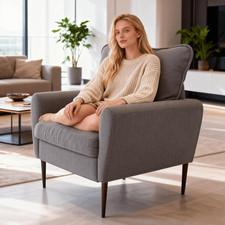 Contemporary Gray Upholstered Oversized Accent Chair with Track Arms — listing 3