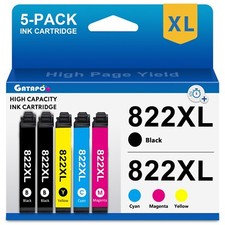 Compatible Replacement Ink Cartridges for Epson 822XL, 5-Pack (Black, Cyan, Magenta, Yellow) — listing 5