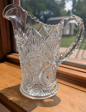 American Brilliant Period Cut Glass Water Pitcher with Sawtooth Rim