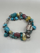 Sterling Silver Turquoise & Yellow Jasper Multi-Strand Beaded Bracelet — listing 2