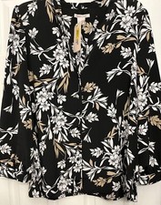 Allison Daley Women's Black & White Floral Print Button-Front Blouse, Size L — listing 2