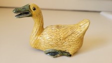 Hand-Painted Porcelain Duck Figurine with Green Fishnet (Fishscale) Pattern and Gold Beak — listing 6