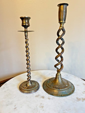Pair of Tall Open Barley Twist Spiral Column Table Lamps, White Painted