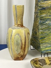 Mid-Century Modern Studio Pottery Flat Bottle Vase with Abstract Design