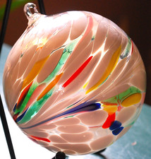 Hand-Blown Art Glass Pitcher with Swirled White, Red & Blue Ribbon Design — listing 2
