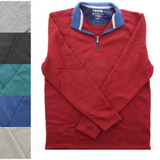 Izod Men's Quarter-Zip Sweater Fleece Vest, Heather Gray with Navy Trim — listing 2