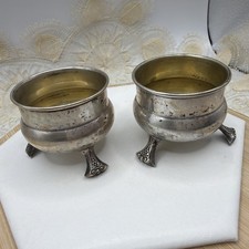 Pair of Silver-Plated Georgian-Style Open Salt Cellars with Scalloped Rims and Cabriole Feet — listing 2