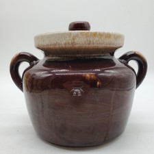 Vintage Brown Drip Glaze Stoneware Bean Pot with Lid — listing 2