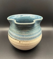 Handmade Studio Art Pottery Squat Bud Vase with Gold Leaf and Purple Swirl Glaze — listing 5