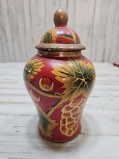 Ceramic Ginger Jar / Temple Jar with Raised Grape and Vine Relief Decoration — listing 5