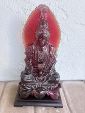 Chinese Carved Cherry Amber (Faux Amber / Bakelite) Figure of an Immortal on Wood Stand — listing 4