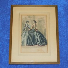 Antique 1869 Les Modes Parisiennes Hand-Colored Fashion Engraving, Framed 10 x 12 — listing 3