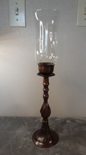 Vintage Brass Table Lamp with Blue Frosted Cut-Glass Hurricane Shade and Clear Chimney — listing 5