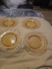 Amber Depression Glass Luncheon Plates, Floral/Scroll Pattern, Set of Multiple — listing 5