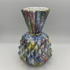 Vintage Ceramic Pineapple-Form Bud Vase with Pastel Rainbow Glaze and Gold Trim — listing 2