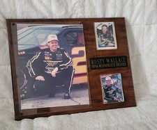 Rusty Wallace NASCAR Trading Card Plaque with Checkered Flag Desk Clock — listing 2