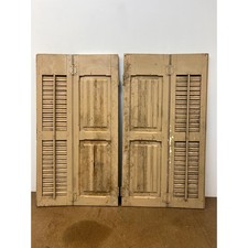 Pair of Dark Green Wooden Louvered Cafe / Shutter Doors with Arched Top Panels — listing 5