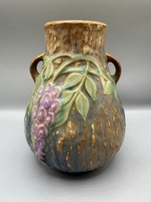 Roseville Pottery Blue Handled Vase with Molded Floral Design — listing 2